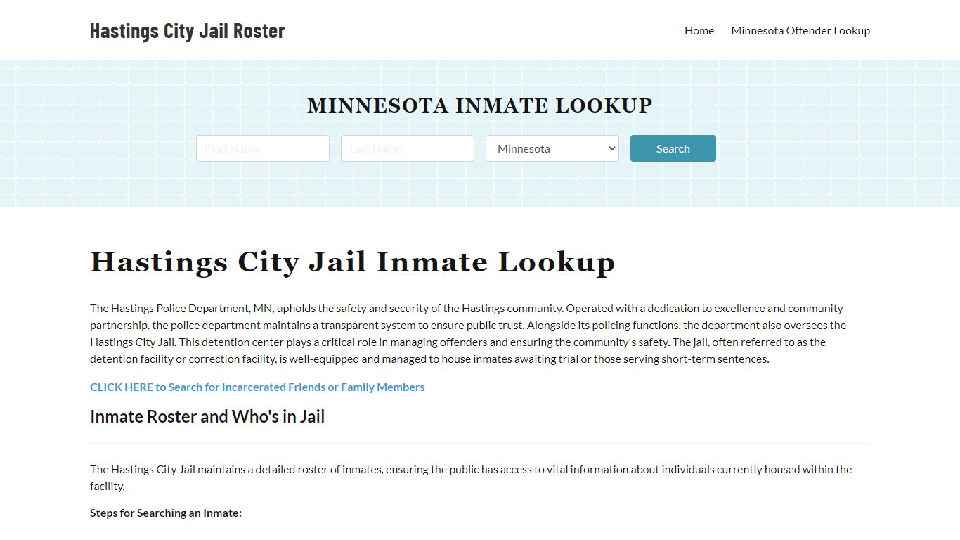 Hastings Police Department & City Jail, MN Inmate Roster, Arrests, Mugshots